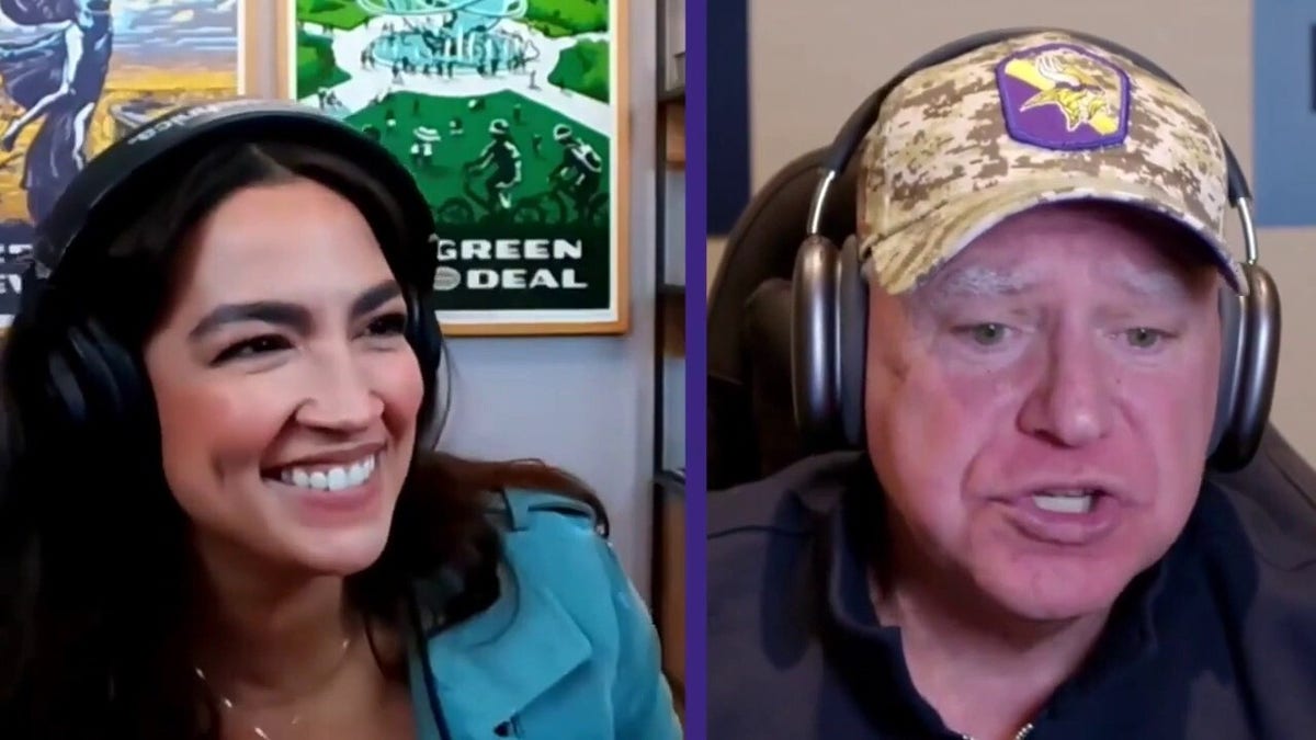 Congresswoman Alexandria Ocasio-Cortez (L) and Gov. Tim Walz (R)