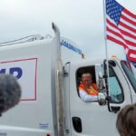 Trump hits Wisconsin in garbage truck ‘in honor of Kamala and Joe Biden’