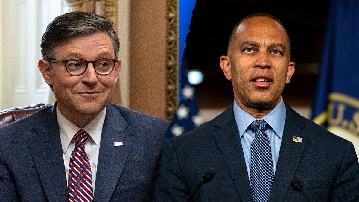 Speaker Johnson, left; Minority Leader Jeffries, right