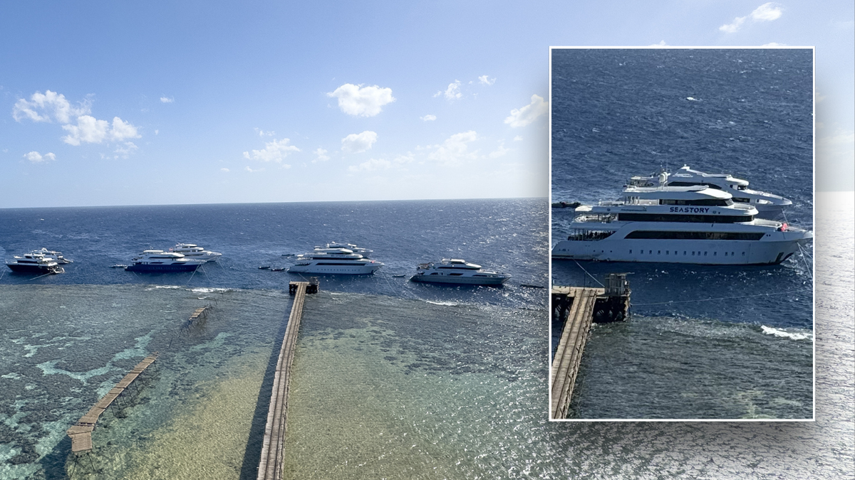 Split image of boat and boats in harbor