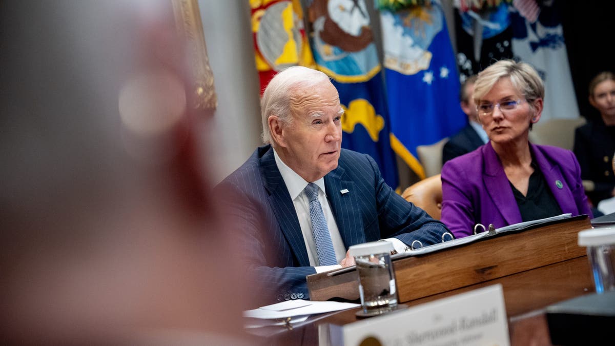 President Biden, accompanied by Energy Secretary Jennifer Granholm, gives an update on the government's response to Hurricanes Milton and Helene in the Roosevelt Room of the White House on Oct. 11, 2024 in Washington, D.C.