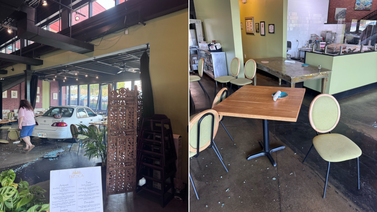 Split image of restaurant damage