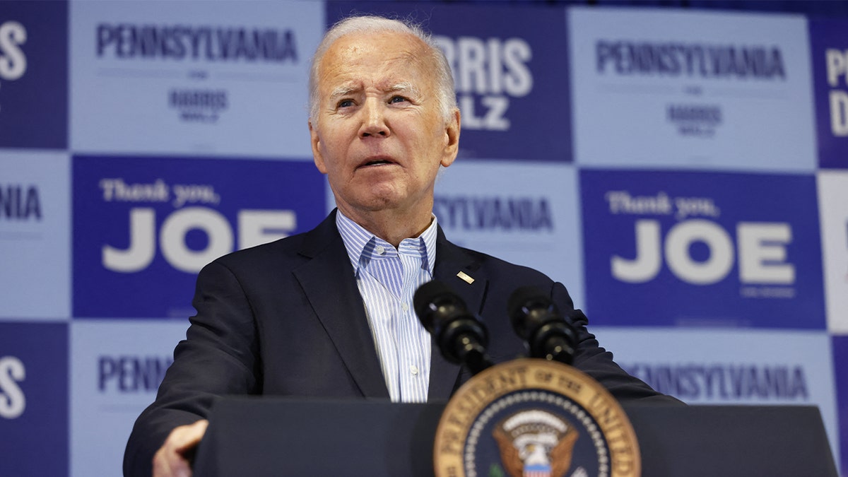 Joe Biden closeup shot at lectern at rally