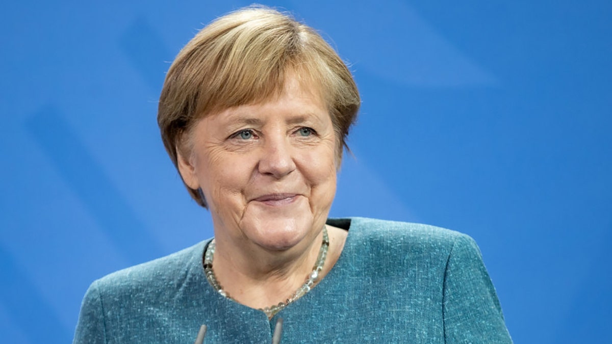 German Chancellor Angela Merkel attends a ceremony to receive the Buber-Rosenzweig medal at the Chancellery on August 30, 2021 in Berlin, Germany. 