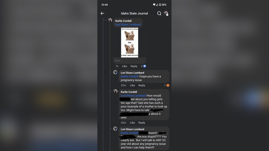 Screenshot showing alleged comments on Facebook