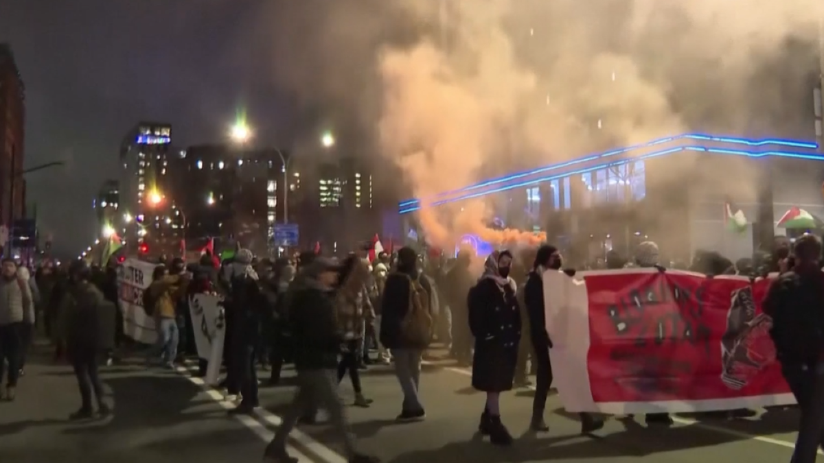 Protesters setting off smoke bombs