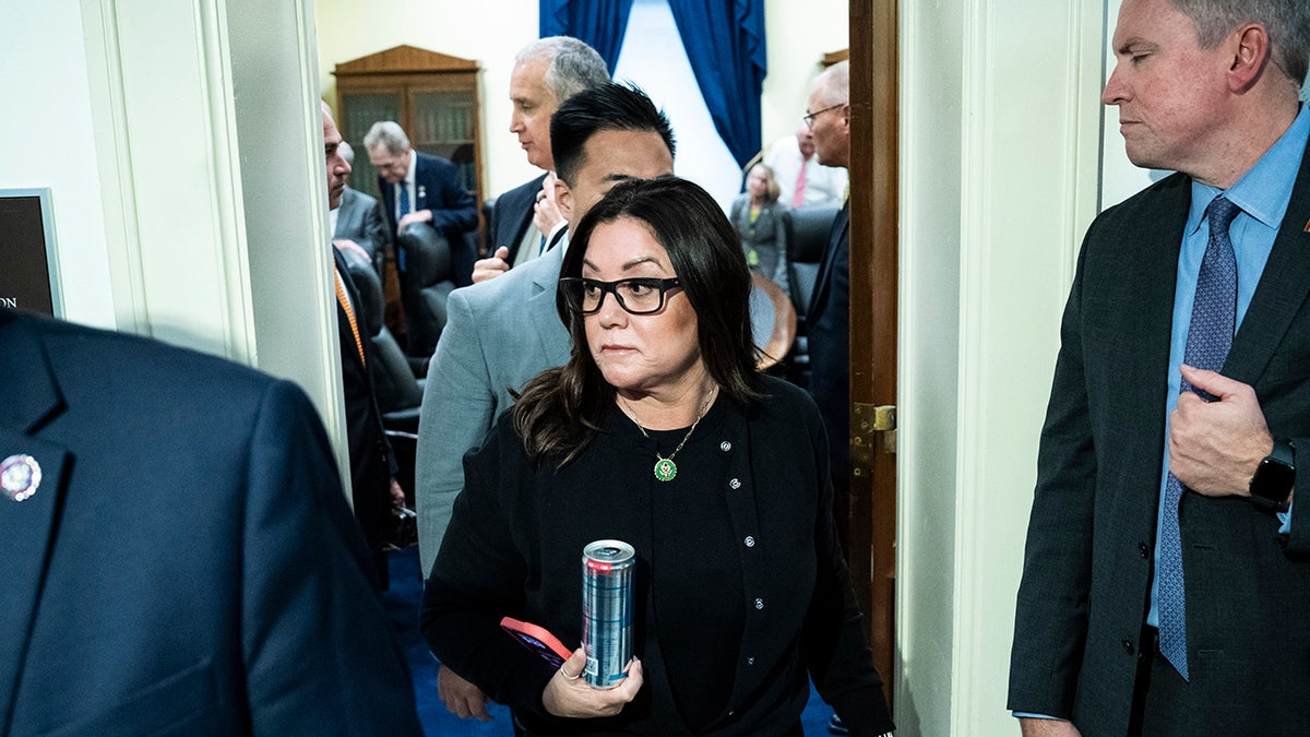 Rep. Lori Chavez-DeRemer leaving a meeting