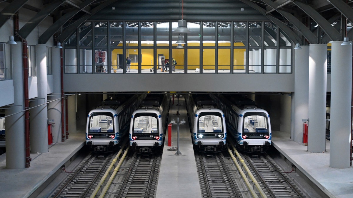 Trains parked at metro station in Greece