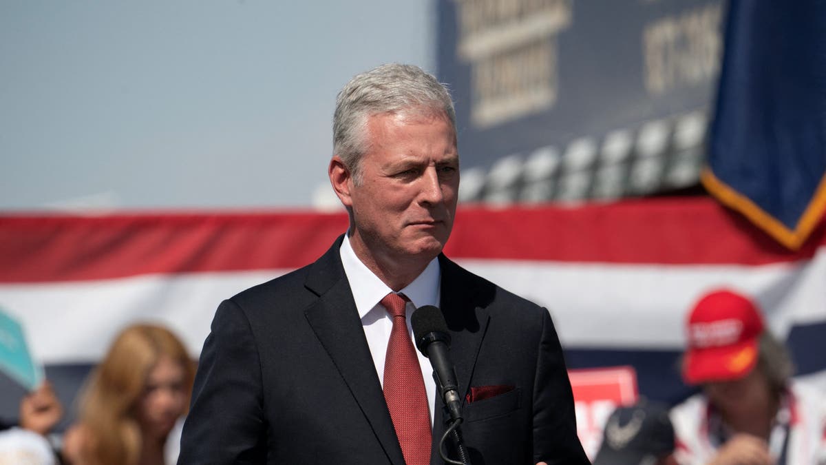 Former National Security Adviser Robert C. O'Brien speaks during the rally of Republican vice presidential nominee Sen. JD Vance at Tucson Speedway in Tucson, Arizona, on Oct. 9, 2024