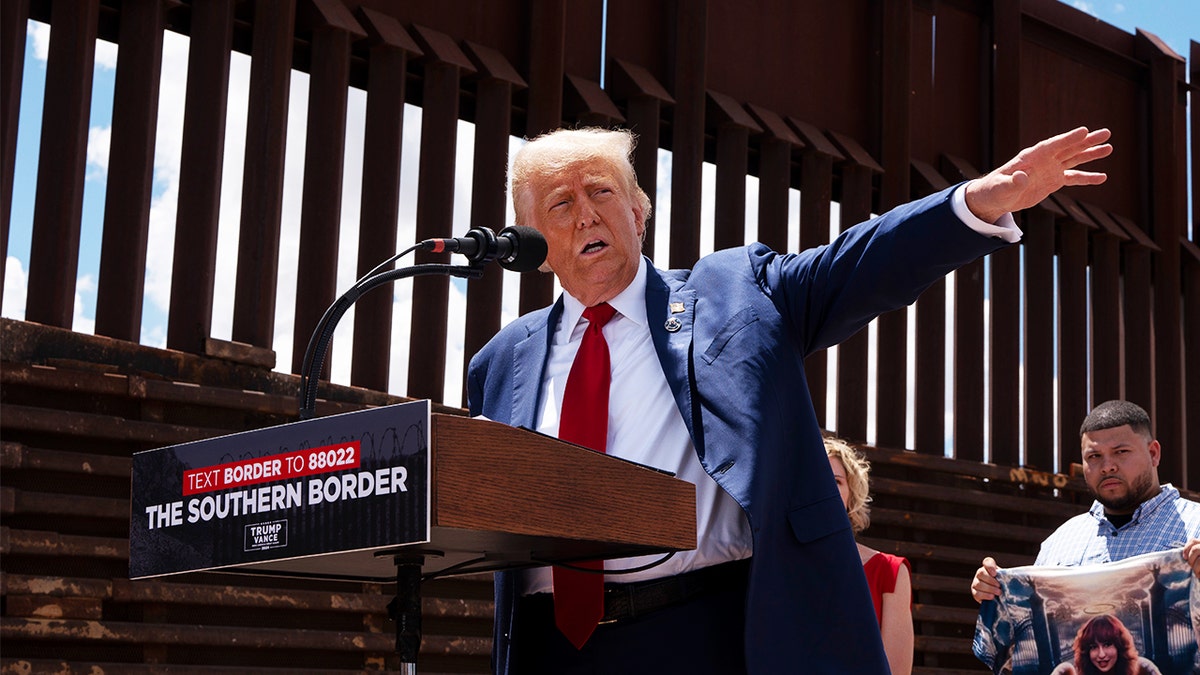 Donald Trump at southern border event, closeup shot