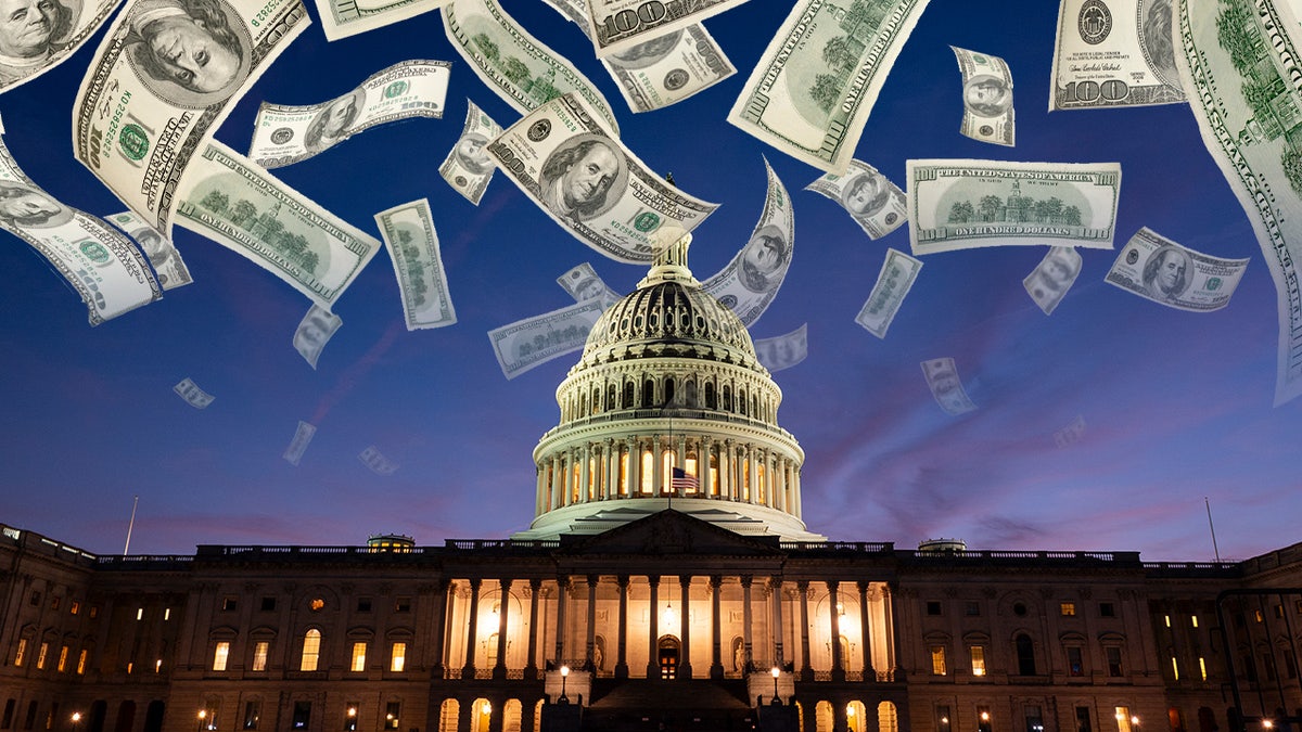 Capitol with falling money