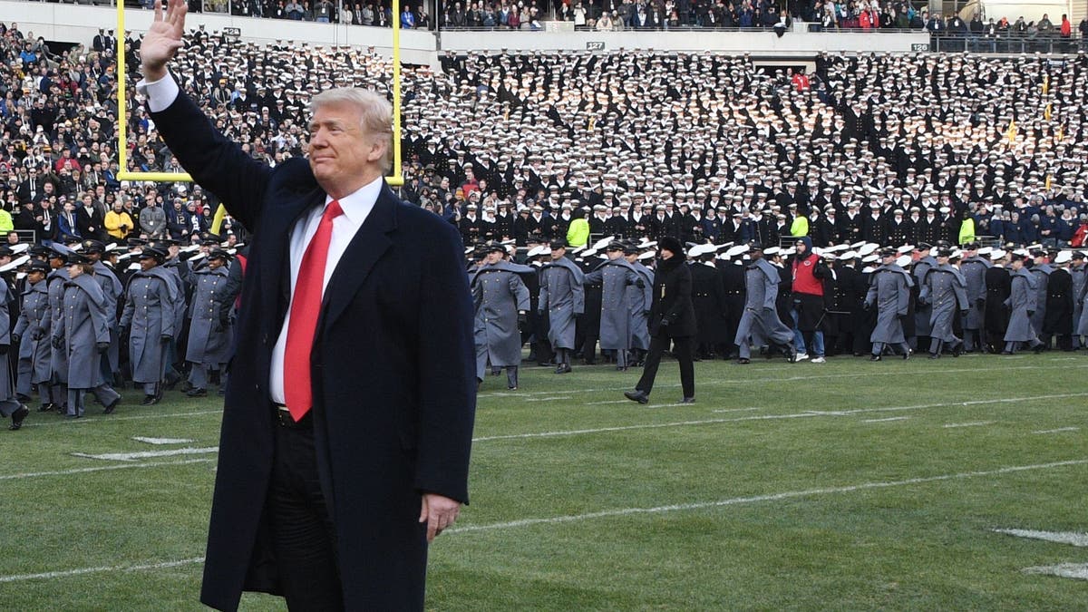 Then-President Donald Trump attended the annual Army-Navy football game at Lincoln Financial Field in Philadelphia, Pennsylvania, December 8, 2018. 