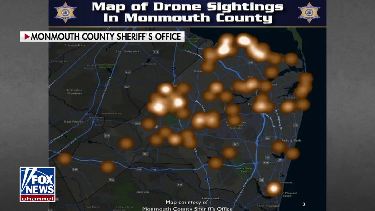 A map indicating drone density in Monmouth County, New Jersey. 