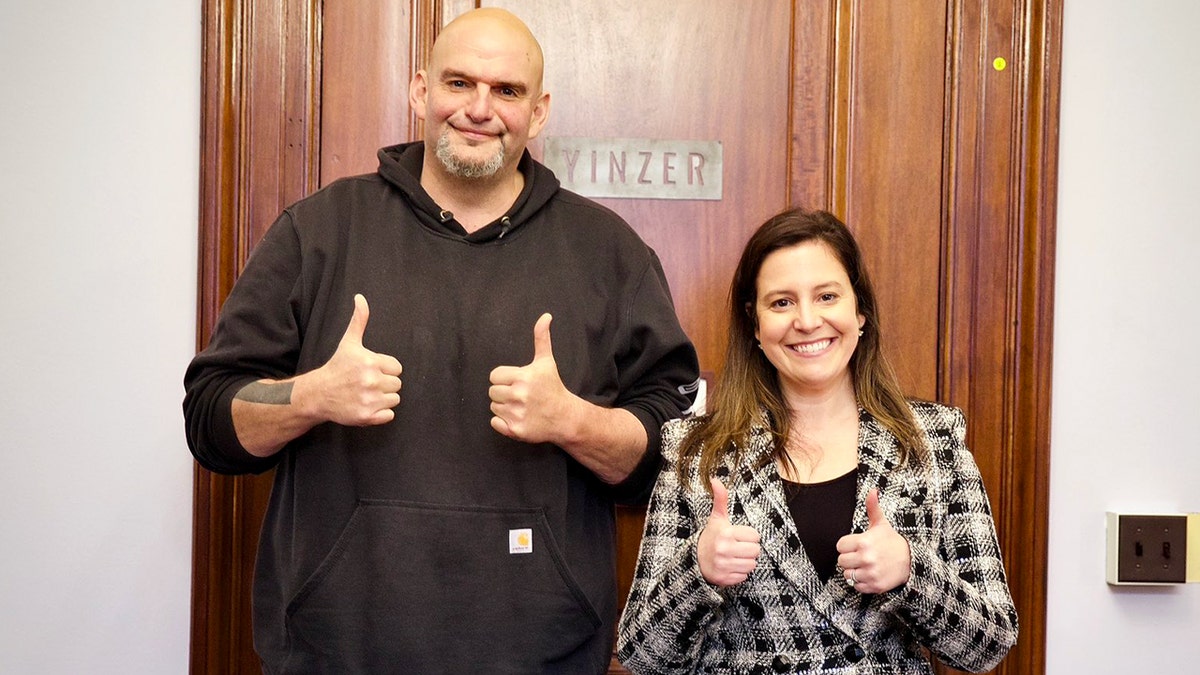 Sen. John Fetterman and Rep. Elise Stefanik give the double thumbs up