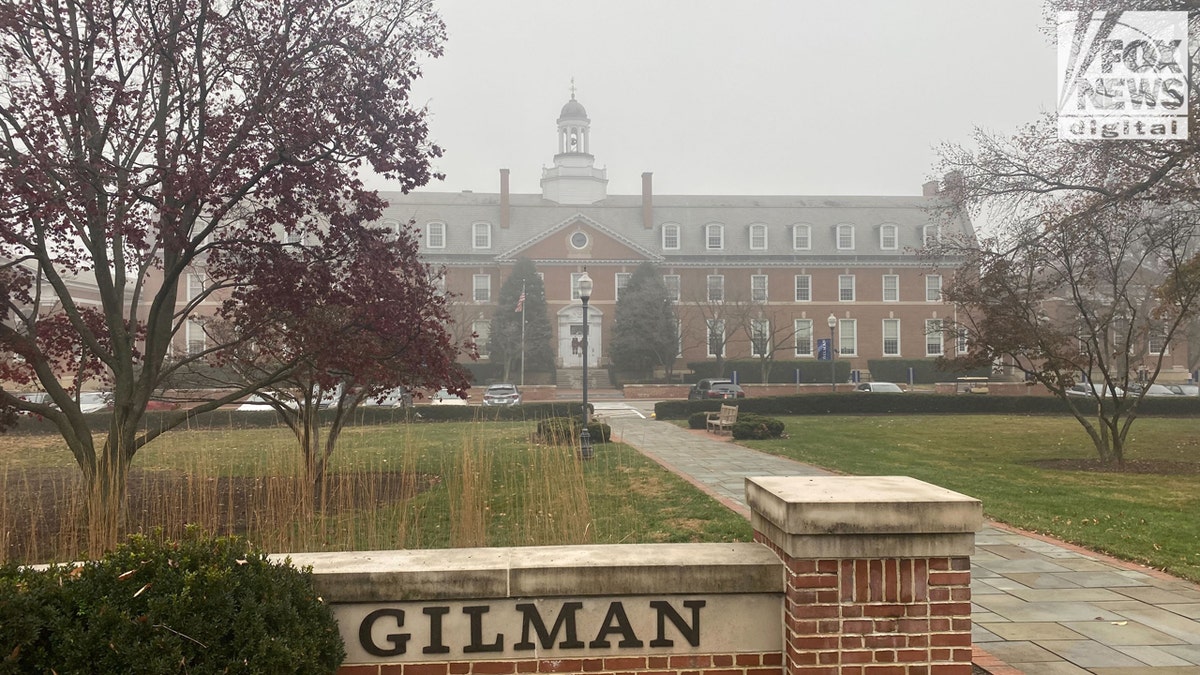 A sign is seen outside of Gilman School in Baltimore, where Luigi Mangione graduated as valedictorian of his class.