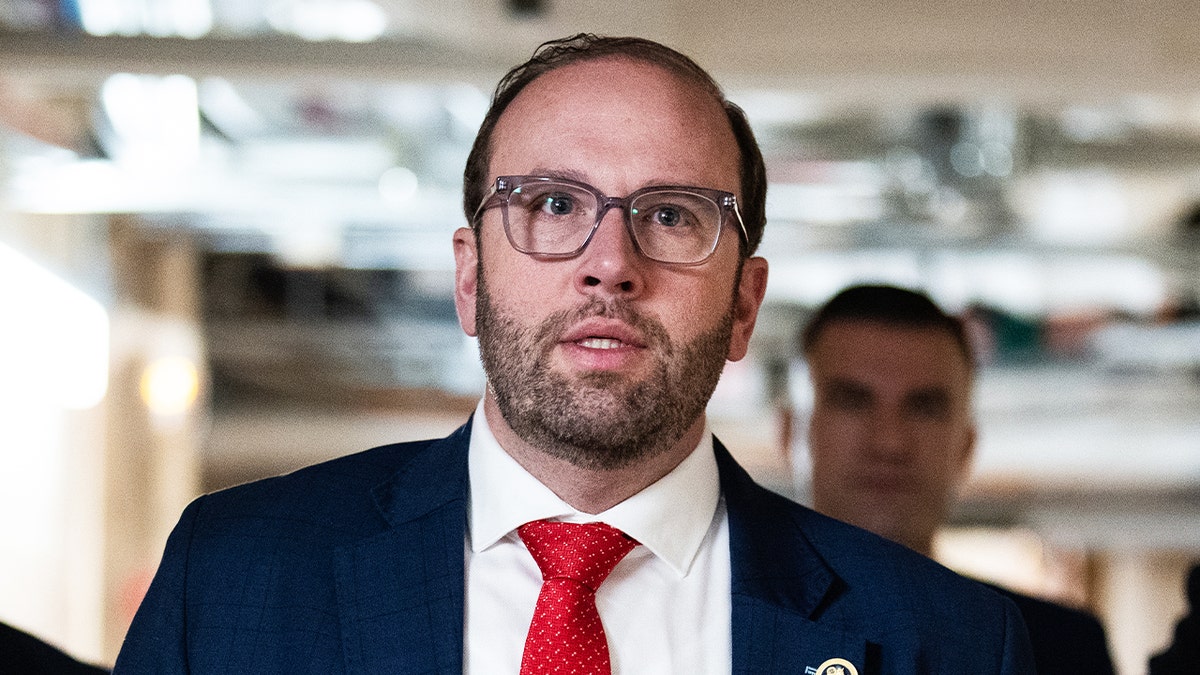 Rep. Jason Smith, R-Mo., leaves a meeting of the House Republican Conference in the Capitol on Wednesday, Feb. 14, 2024.