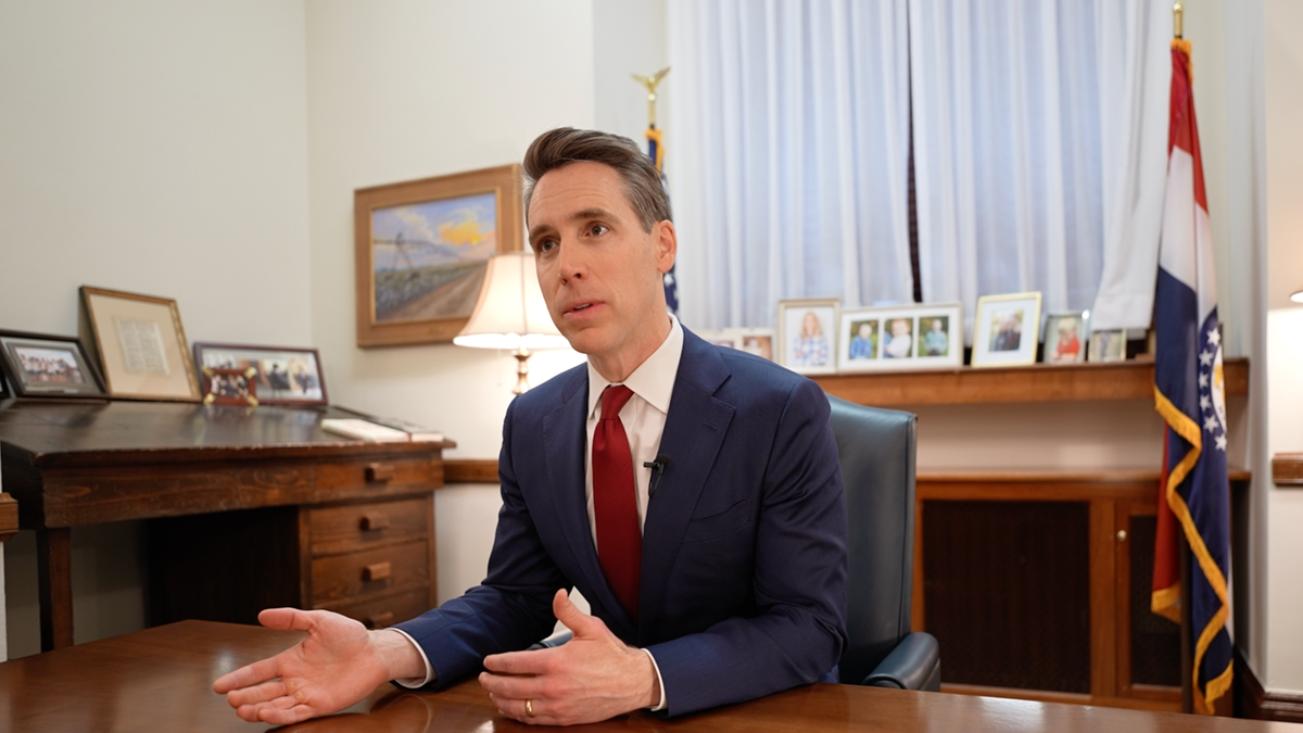 Sen. Josh Hawley at his desk in his Washington, D.C. office