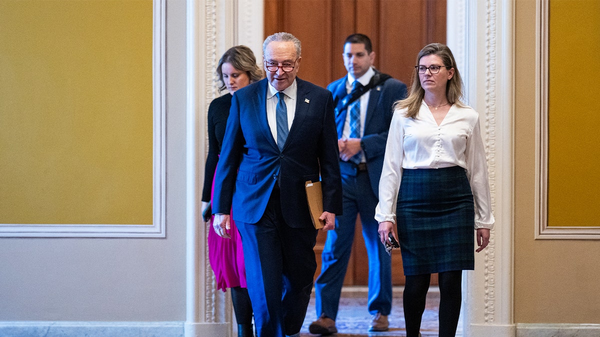 Senate Majority Leader Chuck Schumer, D-N.Y., arrives for the Senate Democrats' leadership election in the Manfield Room in the U.S. Capitol on Tuesday, Dec. 3, 2024.