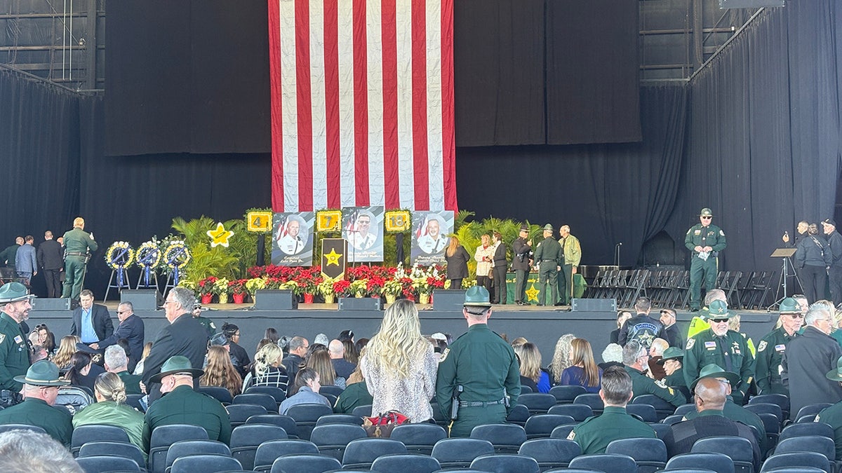 The American flag hangs above the stage at the iThink Financial Amphitheater at the South Florida Fairgrounds